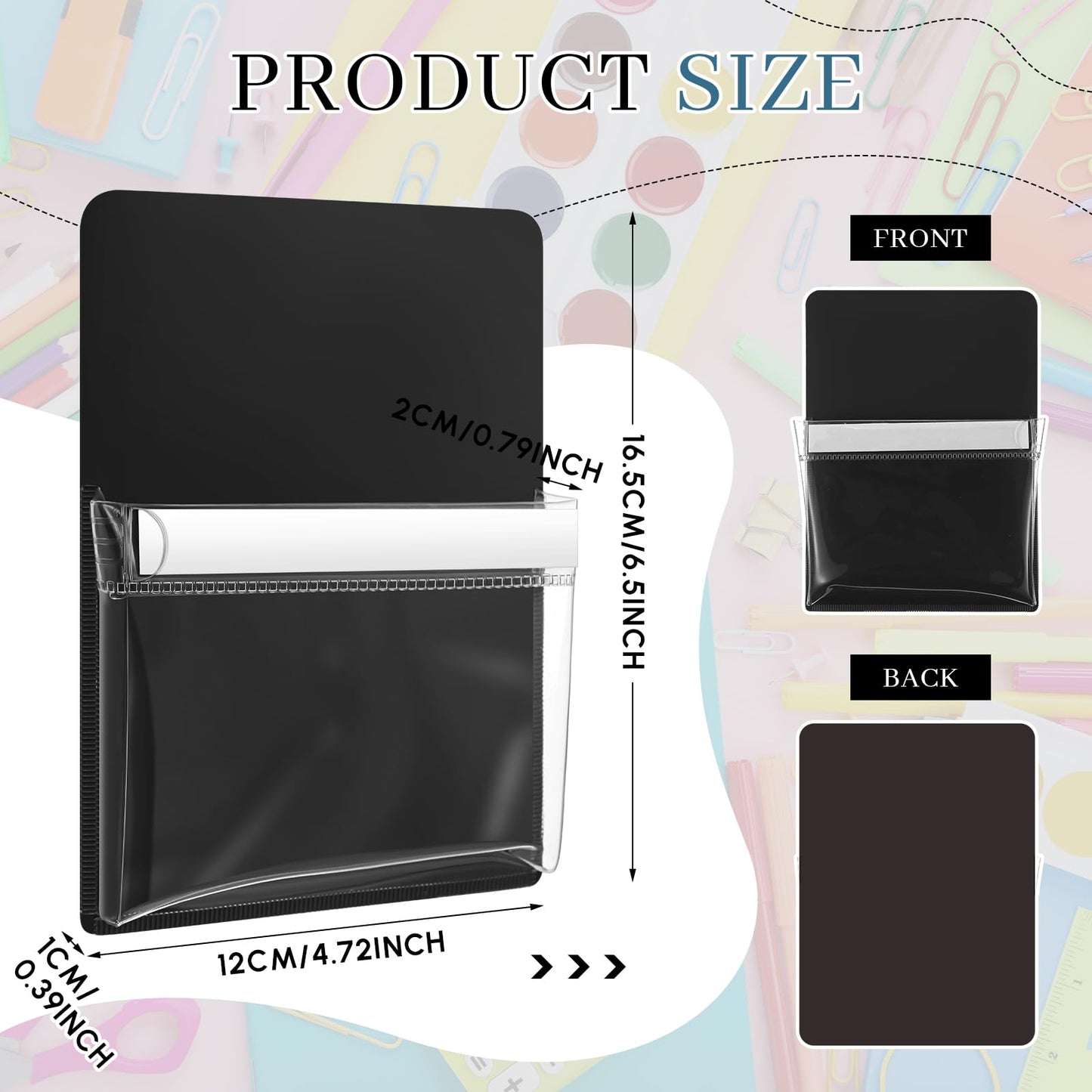 Sherr 6 Pcs 6 Pcs Magnetic Pockets Pen Marker Holders for Classroom Whiteboard 4.7 x 6.5 Magnetic Clear File for Fridge Locker Dry Erase Marker Storage Teacher Supplies (4.7 x 6.5 in,Black)