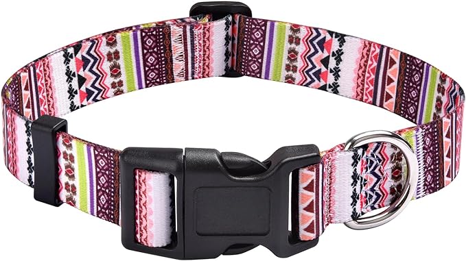 MarukoPet Dog Collar, Adjustable for Small Medium Large Dogs Puppy, Cute Design with Bohemia Floral Tribal Geometric Patterns Boys Girls Dog Collar(Pink Bohemia-S)