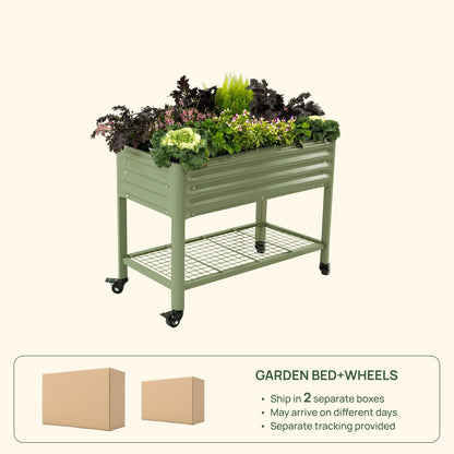 Rolling Elevated Raised Garden Bed-V Series, 2' x 4' Garden Beds with Legs & Storage Rack for Patio & Porch, 700 Lbs Weight Capacity, Outdoor Planter Box for Vegetables Flower Herbs, Olive Green