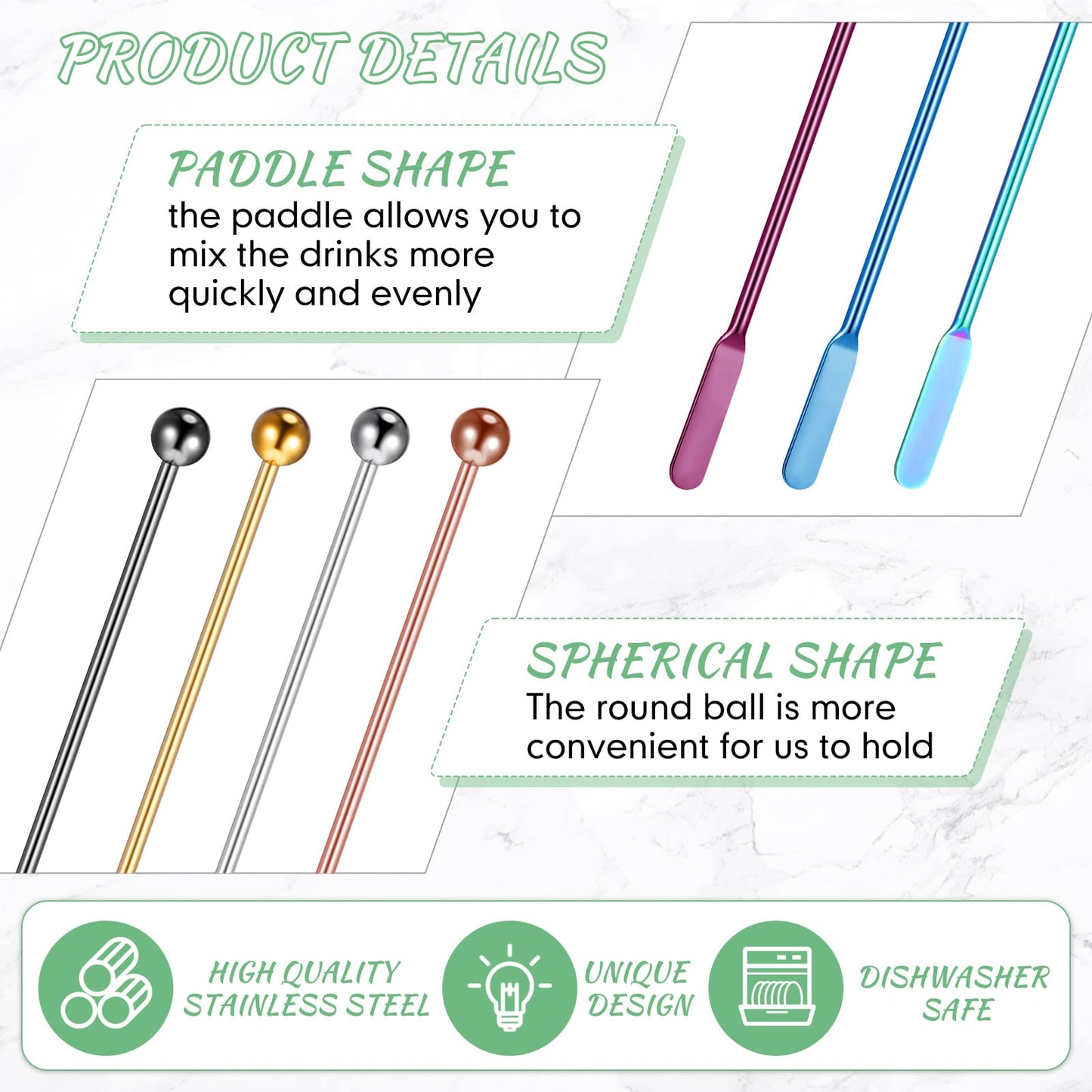 Roshtia 15 Pcs 7.6 Inch Metal Stir Sticks Coffee Stirrers Reusable Stainless Steel Swizzle Stick Drink Stirrers for Cocktail Beverage Milk Juices, Multicolor