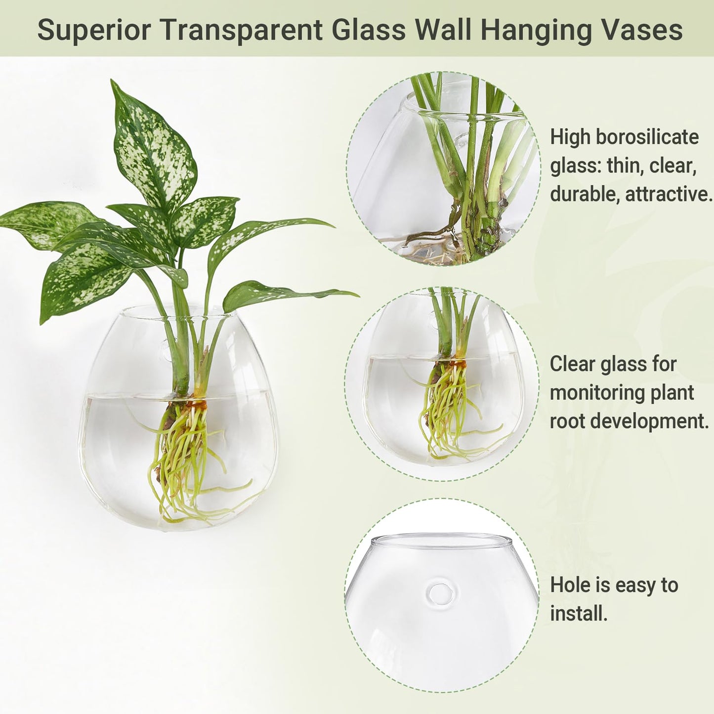 Dahey Propagation Stations Wall Hanging Planters Glass Wall Mounted Vases Oblate Terrarium for Flowers Hydroponics Indoor Plants Home Bathroom Office Decor, 4.7" W x 5.1" H, 4 Pack