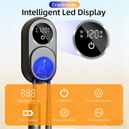 Cradiroses Black UV Toothbrush Sanitizer Holder - 2 Slots Auto-Sensor Wall-Mount with LED Smart Screen, Heated Fan Drying, Rechargeable for Bathroom