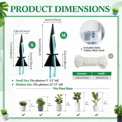 Singhoow 20 Pack Self Watering Spikes for Indoor Outdoor Plants, Automatic Plant Watering Stakes with 32.8ft Capillary Wick Rope, DIY Vacation Waterer for Potted Plant Seedling Garden Pot (Small)