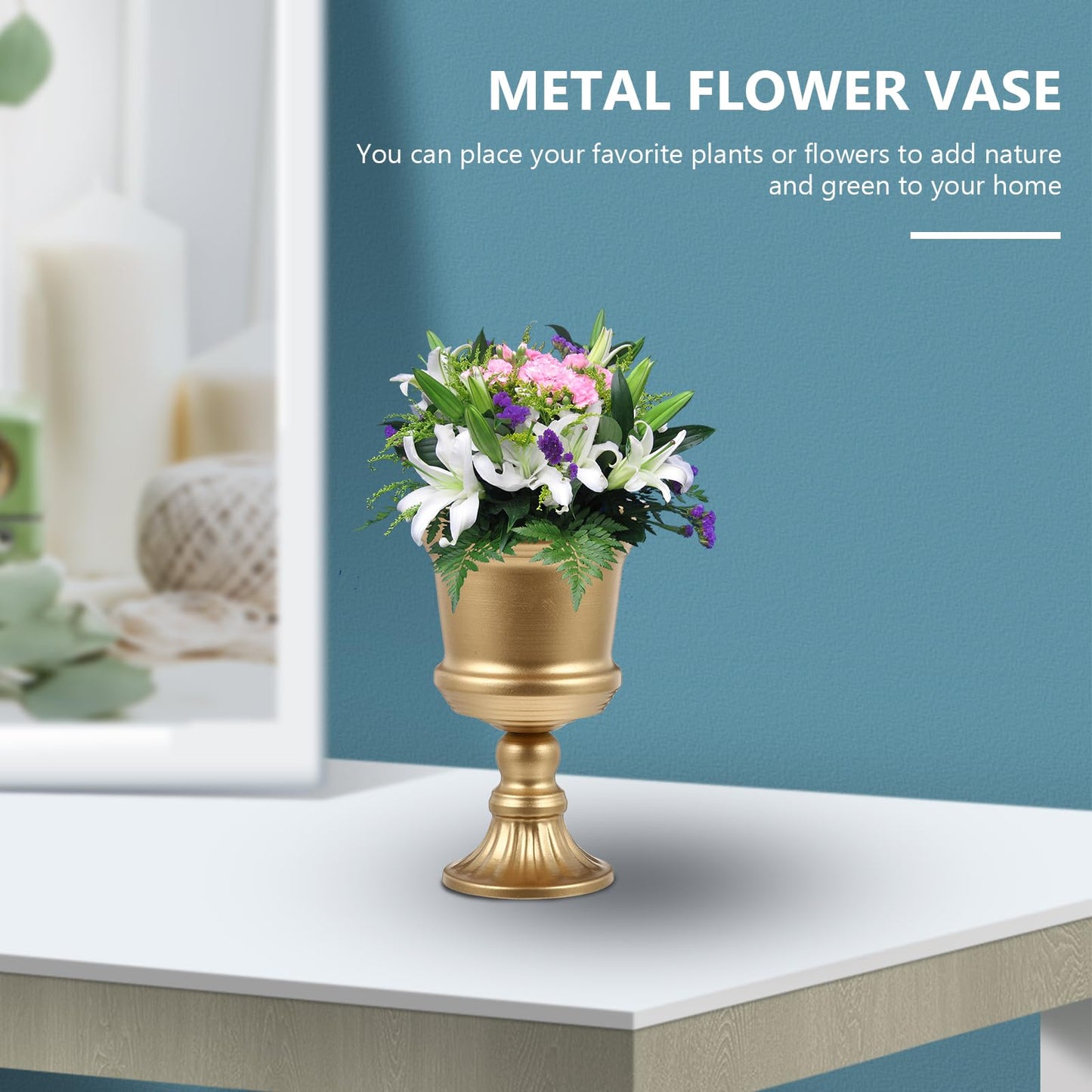Yardwe Iron Urn Planter, Rustic Metal Flower Pots Decoration Vase for Wedding Party Home Garden Porch Front Door Decoration (Gold)