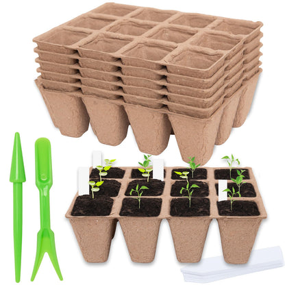 TIMEDIARY 300 Cells Peat Pots Seed Starter Tray, 25 Packs Biodegradable Seedling Pots Organic Germination Plant Starter Kit with 15 Pcs Plant Labels for Vegetables Herbs
