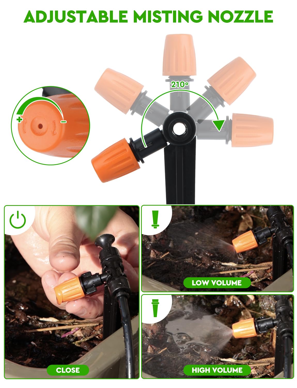 Landtouch Drip Irrigation System, 40FT 1/2" Mainline & 100FT 1/4" Tubing, with Adjustable Drip Emitters Misting Sprinkler, Efficient Sprinkler System Kit for Flower Bed, Raised Bed, Greenhouse, Lawn