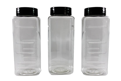 Pinnacle Mercantile 3-Pack Large Plastic Spice Jars Herb Container Bottles with Sifter Shaker Spoon Caps 33 ounce Empty BPA Free Made In USA