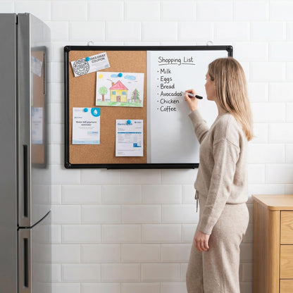DexBoard Magnetic White Board and Cork Board Combo, 24" x 18" Combination Bulletin & Dry Erase Board, Wall Mounted for Home, School and Office, Black Aluminum Frame