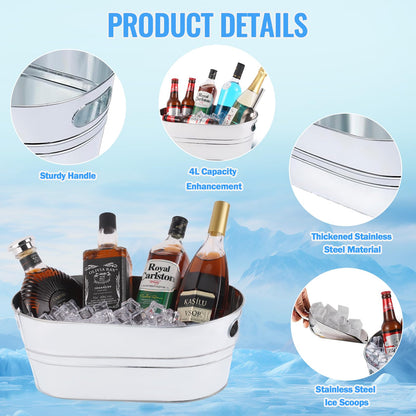 4Pcs 4 Gallon Galvanized Ice Bucket Large Galvanized Tub with Scoops Ice Bucket for Parties Mimosa Bar Supplies with Carry Handles Metal Beverage Tub for Champagne Cocktails Beer Drink Wine