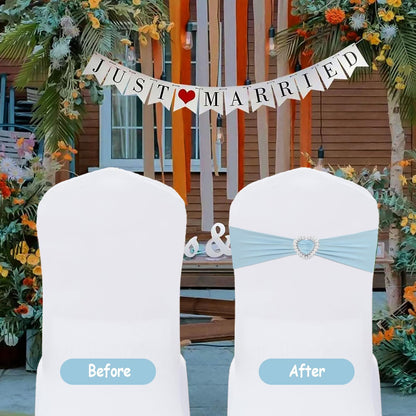Fbewom Spandex Sky Blue Chair Sashes Bows 50 Pack Stretch Chair Cover Bands with Buckle Slider Elastic Chair Ties for Wedding Banquet Party Event Decoration