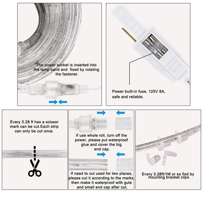 SURNIE Rope Lights Outdoor Waterproof Daylight White: LED 50FT Cuttable Outside Bright 110V Lighting Connectable Flexible Plug Cool Clear Tube, Indoor Deck Patio Xmas Camping Decor, Not Flat Strip