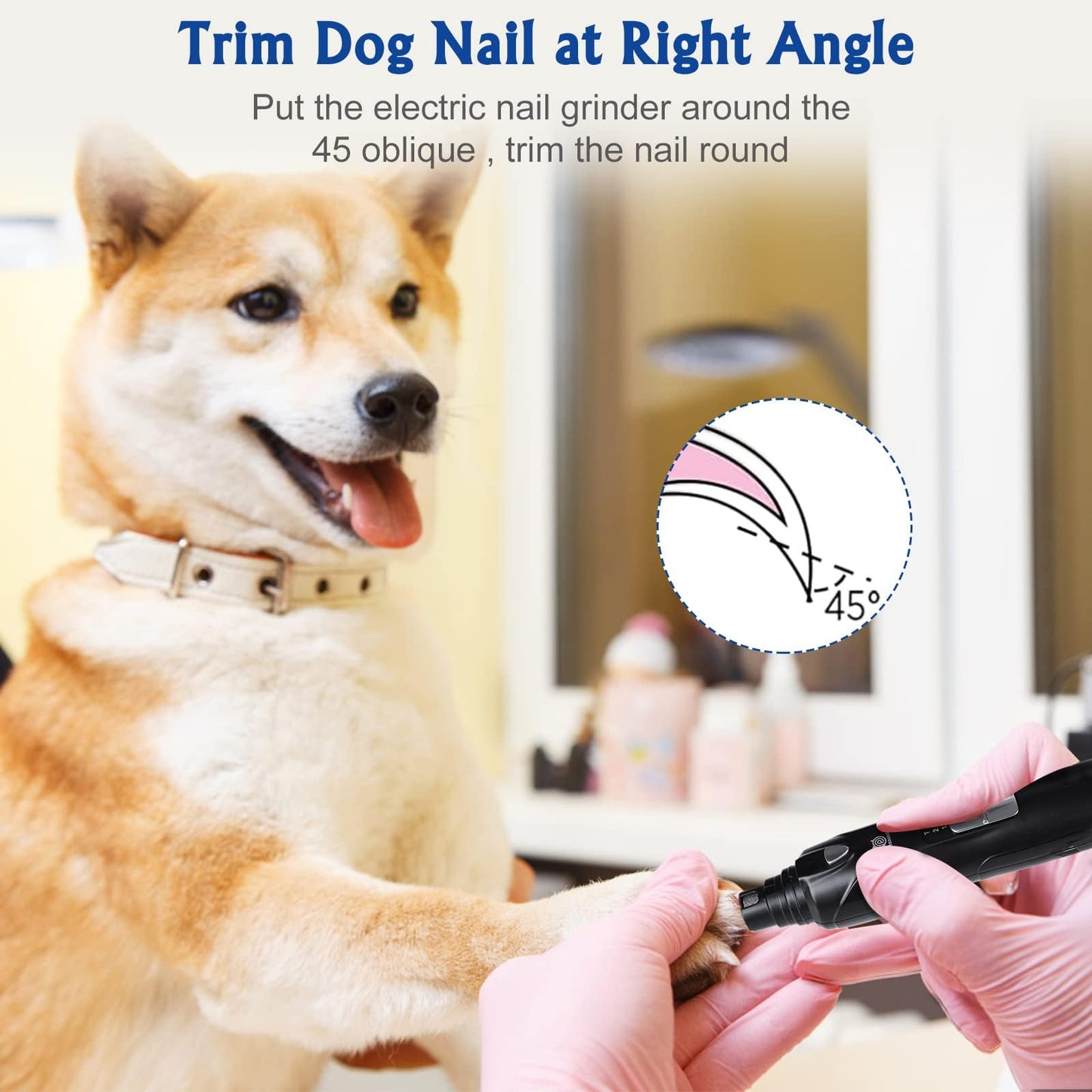 Petsaunter Dog Nail Grinder, 3 Grinding Heads, 2-Speed, LED Light, Touch-Switch, Quiet, Low-Vibration, Dog Nail Trimmers for Large, Medium, Small Dogs & Cats with Hard/Thick Nails (U-Dark Blue)