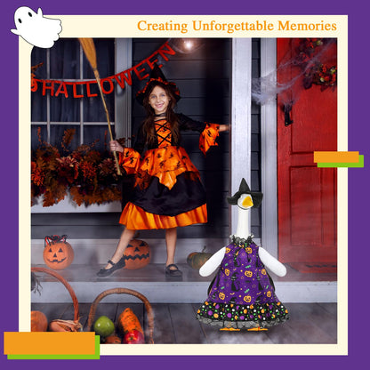 Shyyween Halloween Porch Goose Outfit Set for 23'' Plastic Lawn Goose Statue Clothes Witch Skirt Halloween Costume for Outdoor Patio Yard Lawn Art Decor