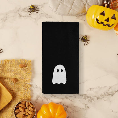 kuchisity 4 Pcs Hand Towels Embroidered Black White Ghost Cotton Dish Towel for Bathroom, Hand Drying, Cleaning, Kitchen, Cooking Gift (27.5x13.7 Inch)