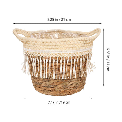 Alipis Boho Woven Planter Basket with Built-in Jute Liner Straw Rope Plant Container Holder for Indoor and Outdoor Use Decorative Plant Basket for Home Office Patio 8.26X7.48X6.69 Inches