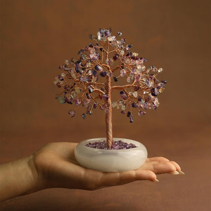 MAGIC AND MIRACLES Fluorite Crystal Tree Healing Gem for Office Decor Home Decor Meditation Money Tree Desk Chakra Energy Bonsai Gift for Women