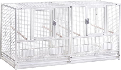 1F/2F/3F Stackable Center Divided Breeder Breeding Bird Flight Double Rolling Cage for Aviaries Canaries Cockatiels Lovebirds Finches Budgies Small Parrots. (White Vein, Cage Without Stand)