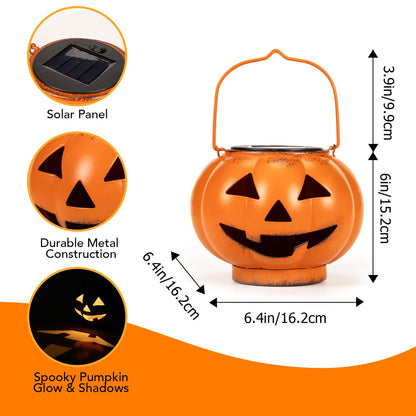 Halloween Pumpkin Solar Lanterns - Jack O Lantern Hanging Solar Light Waterproof for Yard, Patio, Garden,Spooky Decor Halloween Party Decorations
