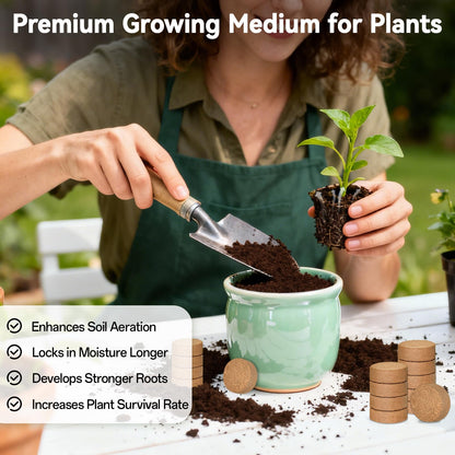 ZeeDix 100 Pack 30mm Organic Coco Coir Seed Starter Pellets, Compressed Coconut Fiber Seed Starter Soil Discs Potting Soil Mix for Indoor Outdoor Plants, Herbs Houseplants Bonsai Vegetables Flowers
