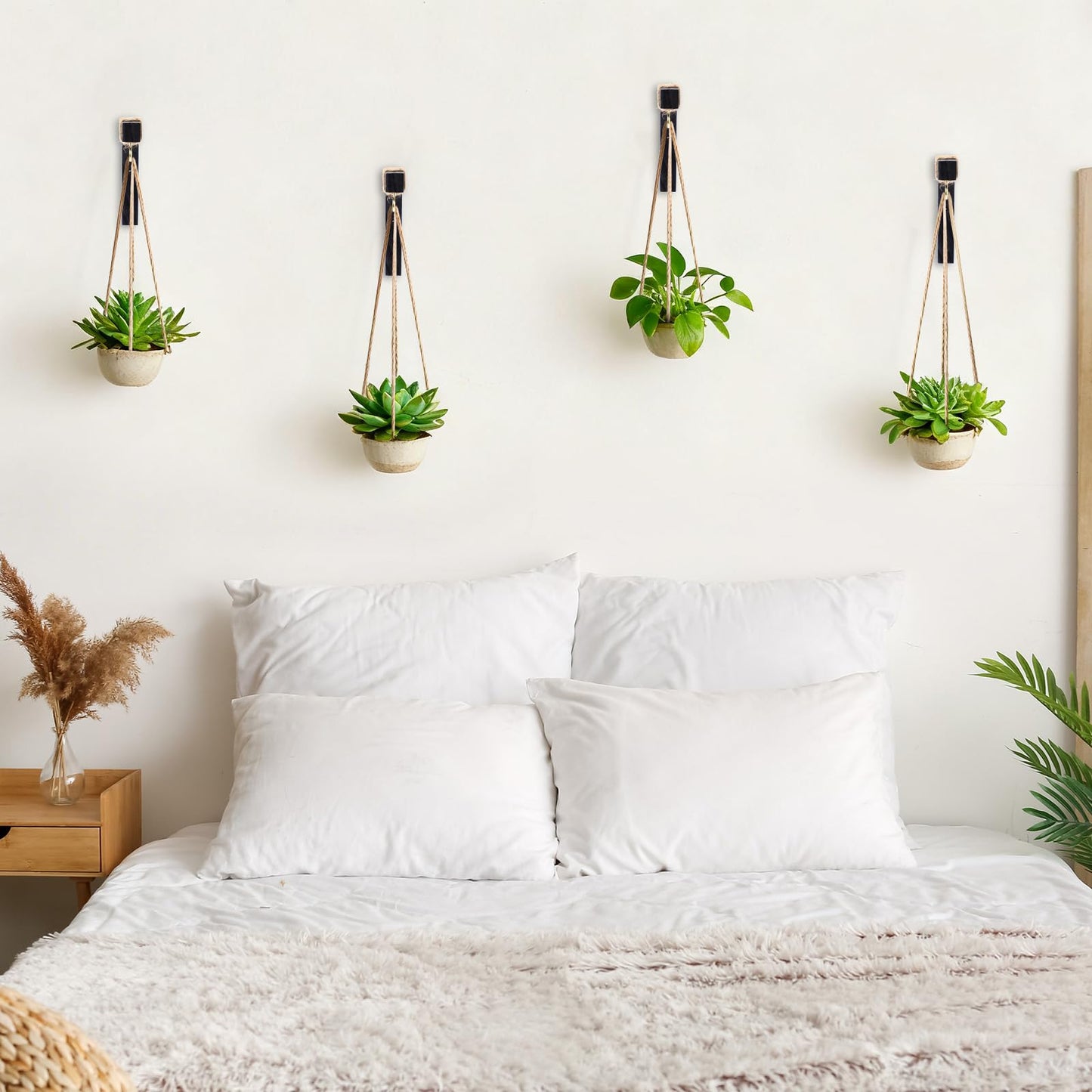 Geelin 4 Pack Black Wooden Plant Hanger for Wall Mounted Plant Hooks Outdoor Indoor Hanging 6 Inch Farmhouse Hanging Basket Hooks for Garden Home Wall Decoration, L x H x T: 6 x 5 x 0.8inch