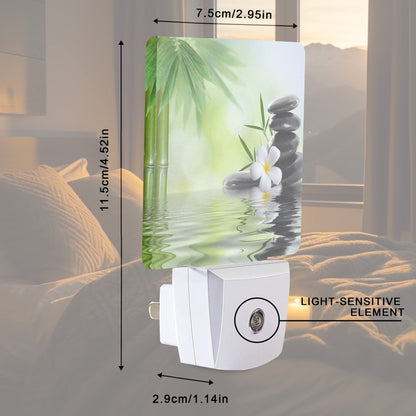 Smoaffly Zen Stones Bamboo Tree Jasmine Flower Spa Night Light Plug-in LED Nightlights Auto Sensor Night Lamp Dusk-to-Dawn Lamp Home Decor for Nursery Children Girls Boys