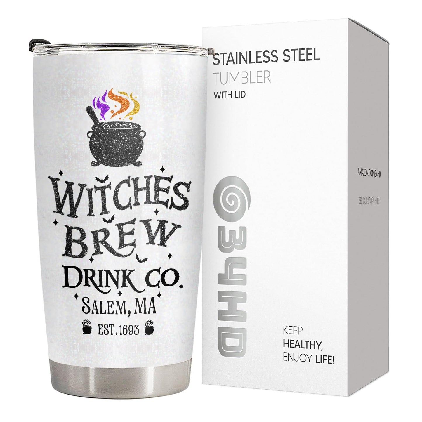 34HD Funny Witch Brew Tumbler 20oz Stainless Steel Insulated - Hocus Nutrition Facts for Halloween Fans - Birthday Present for Men & Movie Fans