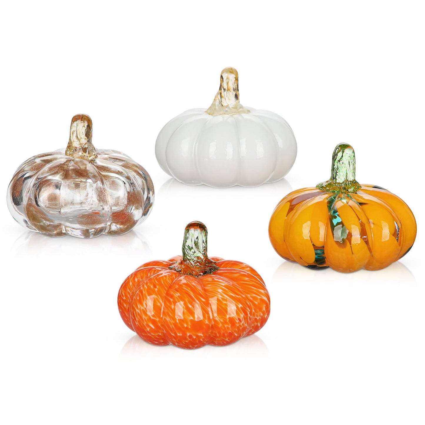 Glass Pumpkin Fall Decor Set – 4 PCS Handblown Pumpkins for Autumn Decorations, Halloween, Thanksgiving, Harvest Table Centerpiece, Mantel Fall Accents