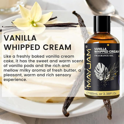 Vanilla Whipped Cream Fragrance Oil Essential Oil, MAYJAM 3.38FL.OZ Vanilla Whipped Cream Oil for Diffusers for Home, Long Lasting Scented Oils for Soap Candle Making - 100ML