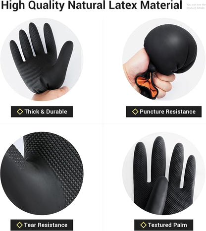 ThxToms 3 Pairs Dishwashing Gloves, Reusable Latex Cleaning Gloves for Housework Kitchen Bathroom, Durable Flexible & Anti-slip, Smooth Lining, Easy On & Off, Medium, Black