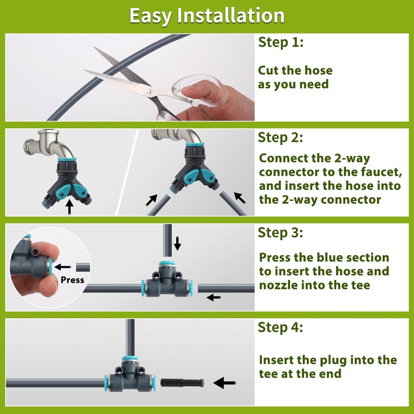 200FT 1/4" Quick-Connect Drip Irrigation System Kit, Automatic Garden Watering System with 32 Pcs Adjustable Spray Nozzles for Garden, Greenhouse, Yard, Lawn