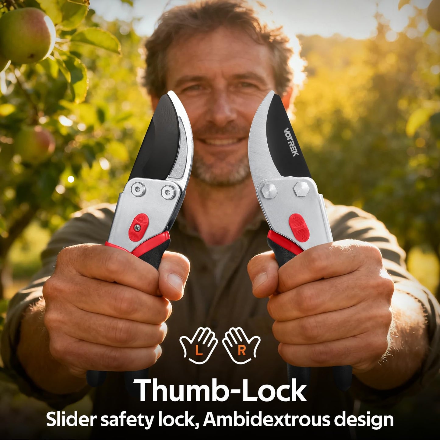 VOTREK® 8.5” Pruning Shears, Professional Garden Pruner with Jam-Proof Spring & Ever-Sharp SK5 Blade, Ergonomic Bypass Clippers for Rose, Tree Trimming, Heavy Duty Bonsai Scissor for Weak Hand