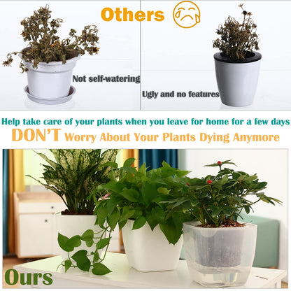 6-Pack 7 Inches Clear Self Watering Planters for Indoor Plants Large African Violet Plant Pots Plastic Wick Flower Pots with Water Injection Hole, Orchid Plant Pot Set, Clear