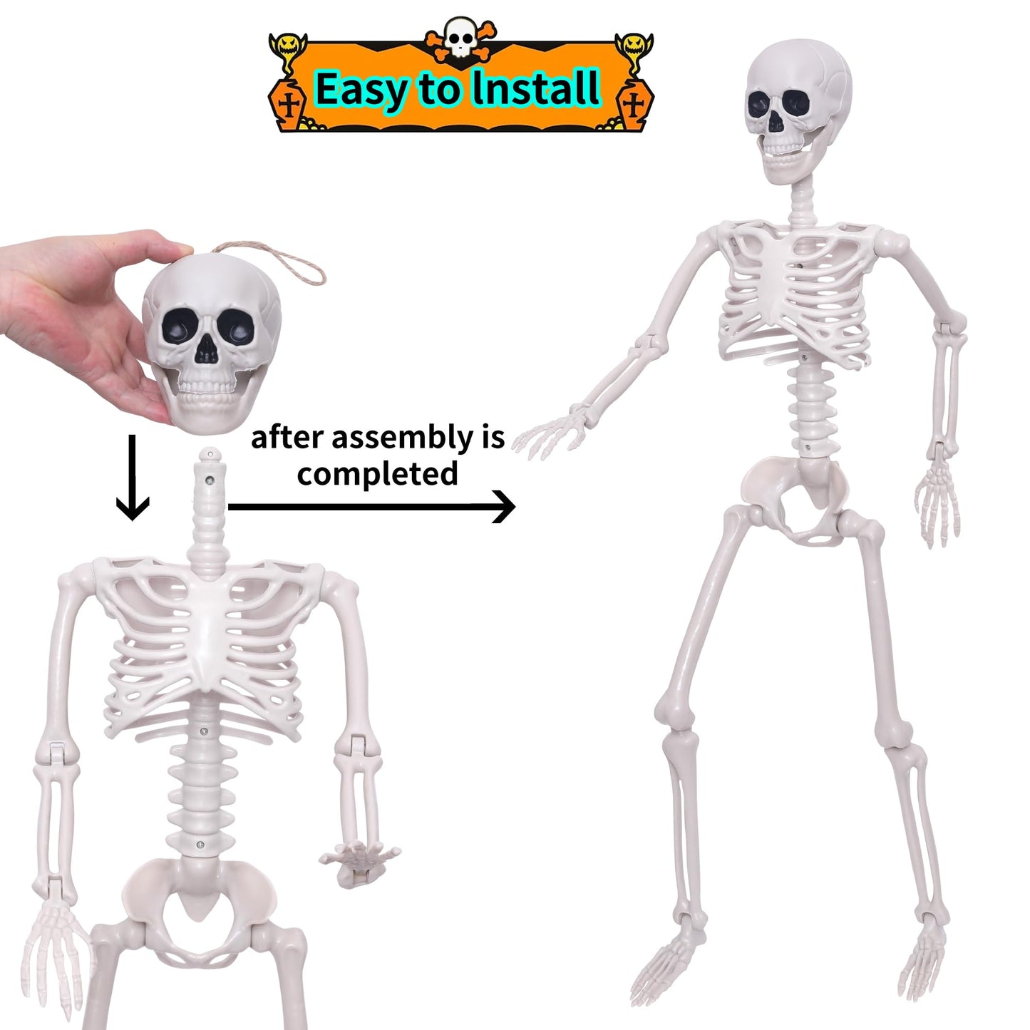 QSBOFOST 2Pack Skeletons Decorations,3FtLife Size Skeleton Posable Skeleton with Movable Joints for Halloween Decorations