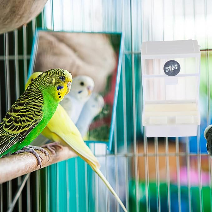 FOMIYES Automatic Hanging Bird Feeder with Anti-Spill Tray, Acrylic Outdoor Parrot Food Container, No-Mess Seed Dispenser Suitable for Garden and Cage Birds