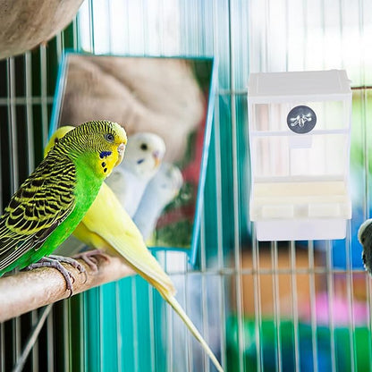 FOMIYES Automatic Hanging Bird Feeder with Anti-Spill Tray, Acrylic Outdoor Parrot Food Container, No-Mess Seed Dispenser Suitable for Garden and Cage Birds