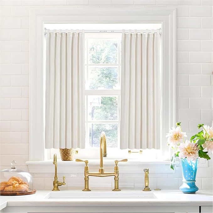 MEXAU White Tension Curtain Rod 40-78 Inch Long Tension Rod 1.26" Spring Tension Curtain Rod Adjustable Curtain Rods No Drilling Tension Shower Rod Curtain Tension Rod for Bathroom Windows Doorways