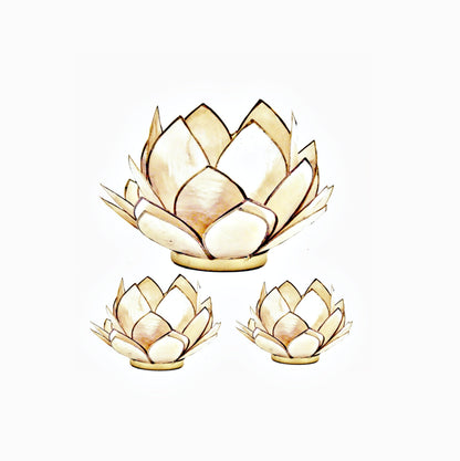 Contrast Natural White Capiz Shell Opening Lotus Flower Bulb Tealight Candle Holder, Tan, One Size