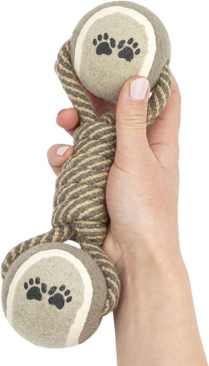 Dog Rope Chew Toy with Tennis Balls – Durable Dental Tug Toy for Puppies & Small to Large Dogs
