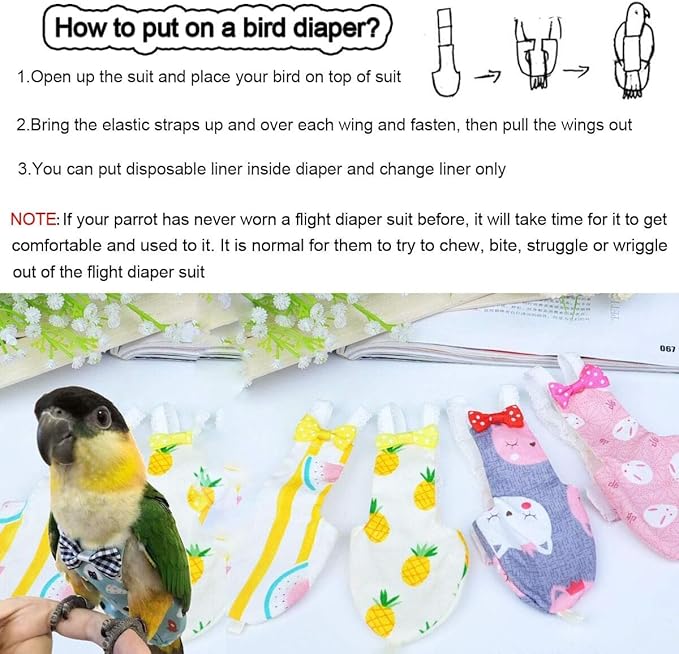 Diaper Flight Suite Liners for Birds Protective Nappy with Waterproof Inner Layer Cute Urine Wet Suit for Parrot Macaw African Budgies Conure Monk Parakeet (M,Pink)