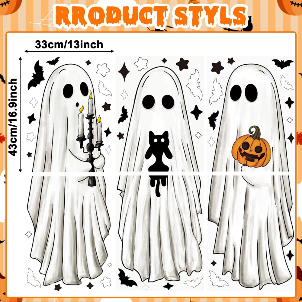 Heirloom Haven 3 Sheets Halloween Large Ghosts Window Clings,Bats Black Cat Spooky Pumpkin Window Stickers for Halloween Home Holiday Party Store Glass Decoration