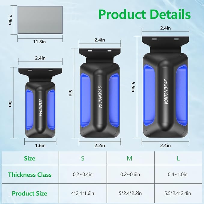 Aquarium Magnet Glass Cleaner, Double-Sided Detachable & Floating Algae Scraper for 0.2-0.4 Inch Fish Tank Glass Cleaning, No Scratches（S）