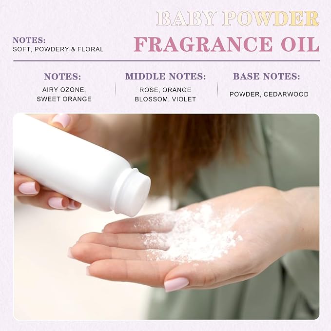 EUQEE Baby Powder Fragrance Oil, 3.38 Fl oz/ 100ml Essential Oils for Diffuser for Home, Candle Making, DIY Soap with Glass Dropper