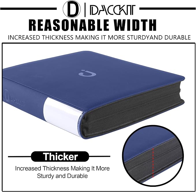 D DACCKIT Card Binder 16 Pocket - Fits 1024 Cards，Premium 4X4 Ringless Card Album with Sleeves for Trading Cards & Sports Cards（Model A，Navy Blue）