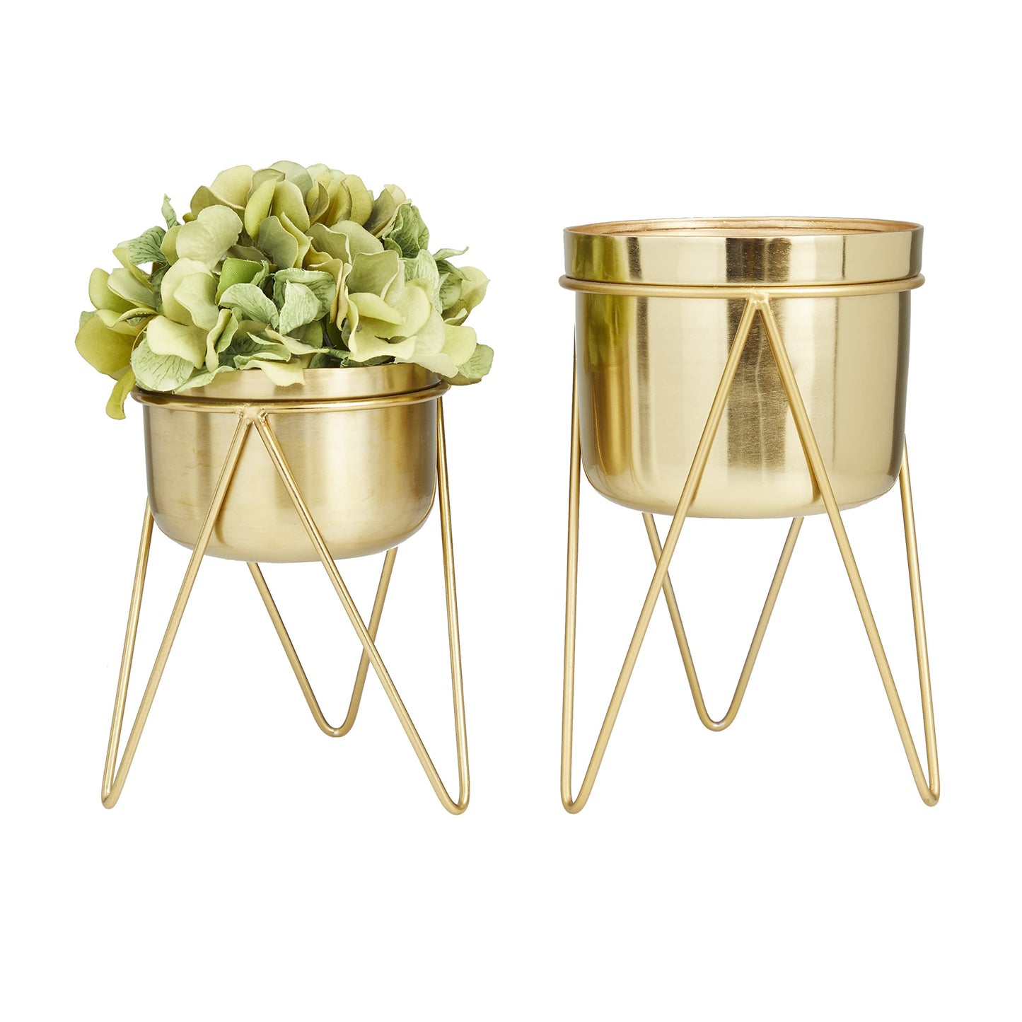 CosmoLiving by Cosmopolitan Metal Indoor Outdoor Planter Small Planter Pot with Removable Stand, Set of 2 Planters 7", 7"W, Gold