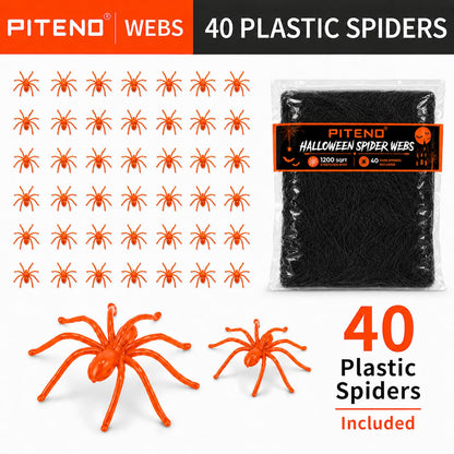 Piteno® 1200 sqft Spider Webs Halloween Decorations with 40 Fake Spiders, Stretchable Halloween Spider Webs for Indoor Outdoor Haunted House Yard Porch Party Decor (Black)