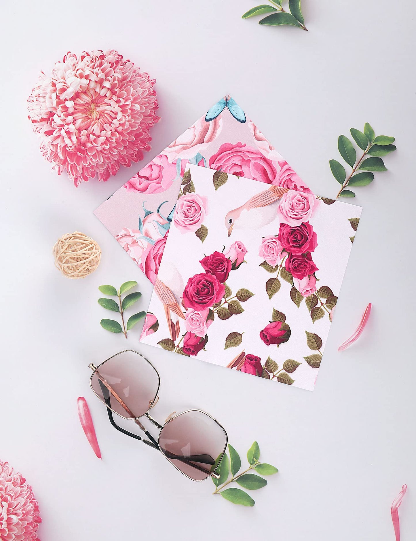 6PCS Thickened Glasses Cleaning Cloth Elegant Flower Design Microfiber Cleaning Cloth, Multi-Colored Eyeglass Lens Cleaning Cloths, Soft Wipes for Reusable Eyeglass and Phone Screens (Peony)