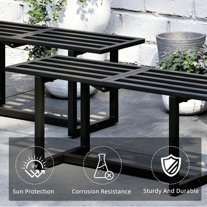 Rioneta Plant Stand Indoor Outdoor, Foldable Metal Plant Shelf for Multiple Pots, Mid Century Slatted Bench for Patio Garden, Heavy Duty Capacity 330 lbs 2 Pack Black
