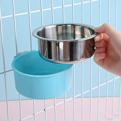 GXXMEI 3PCS Crate Dog Bowls with Food Scoop Removable Hanging Stainless Steel Water Food Feeder Pet Cage Coop Cup for Kitten, Puppy, Birds, Rats, Guinea Pigs