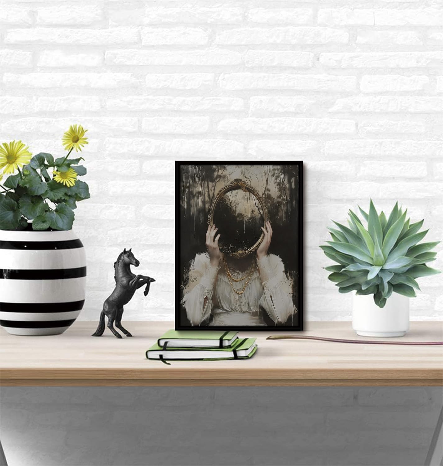 WOKAOGO Black Framed Wall Art Witch Wall Art Dark Academia Canvas Art Gothic Pictures Vintage Paintings Victorian Prints Moody Artwork