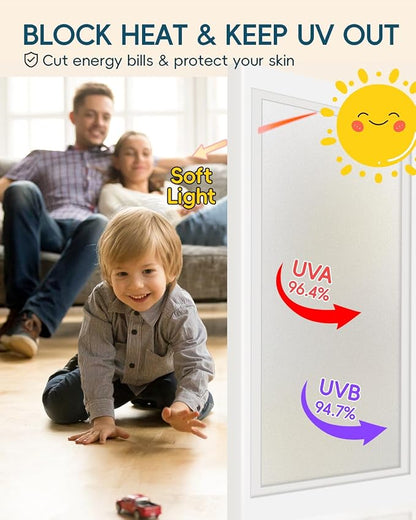 Frosted Glass Window Privacy Film Decorative with Tools, 2 Way Frosting Privacy Film for Glass Windows, Static Cling Tint for Home Anti-UV, Covering Clings 47.2" by 394"